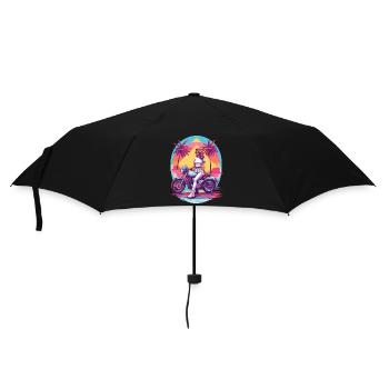 Retro Synthwave Biker Motorrad Design - Regenschirm (klein) - Schwarz - Vorne