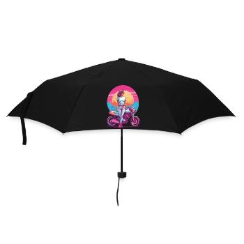 Retro Synthwave Motorcycle Biker Girl Style - Umbrella (small) - black - Front