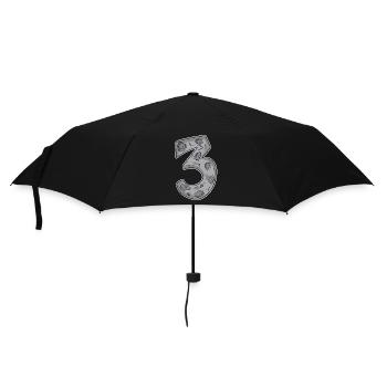 Drei - 3 - Nummer 3 - Zahl 3 - Regenschirm (klein) - Schwarz - Vorne