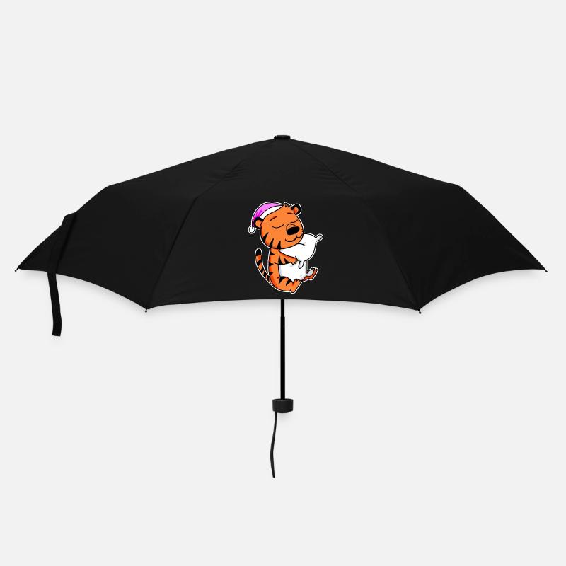 Tiger Müde Ausschlafen Schlafen Mädchen - Regenschirm (klein) - Schwarz