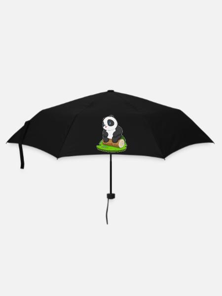 Panda Baumstamm - Regenschirm (klein) - Schwarz