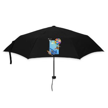 Boy in a hot air balloon and a blue airplane - Umbrella (small) - black - Front