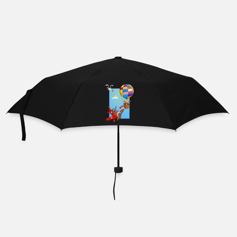 Fille dans une montgolfière et un avion rouge - Parapluie standard - noir