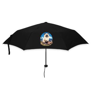 Birman Cat Birma Katze - Regenschirm (klein) - Schwarz - Vorne