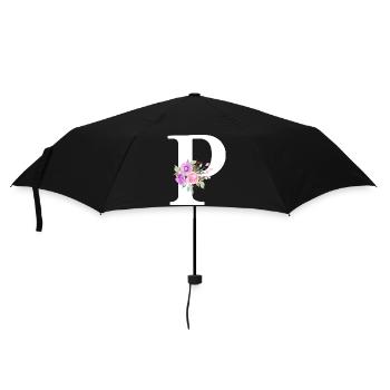 Lila Blumenbuchstabe p - Regenschirm (klein) - Schwarz - Vorne