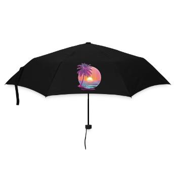 Océan Palmiers Vintage Rétro Coucher de soleil - Parapluie standard - noir - Devant
