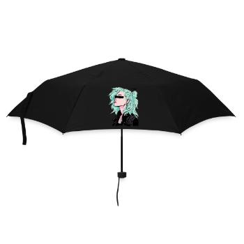 Anonymes Cartoon-Rocker-Mädchen - Regenschirm (klein) - Schwarz - Vorne