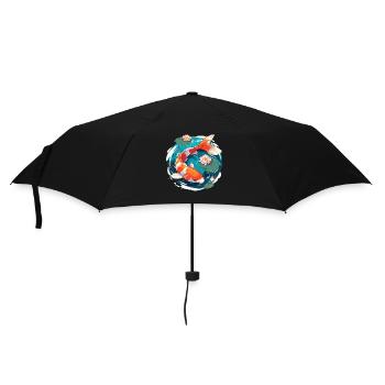 Vintage 80er Retro Japanisch Asiatisch Koi Karpfen - Regenschirm (klein) - Schwarz - Vorne