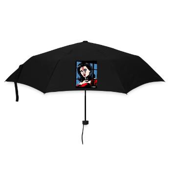 Klassische Eleganz: Frau in Rot - Regenschirm (klein) - Schwarz - Vorne