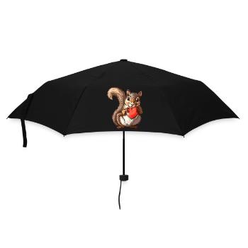 Écureuil mignon tenant un coeur rouge Illustration - Parapluie standard - noir - Devant