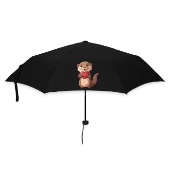 Loutre mignonne tenant coeur doux amour illustration - Parapluie standard - noir - Devant