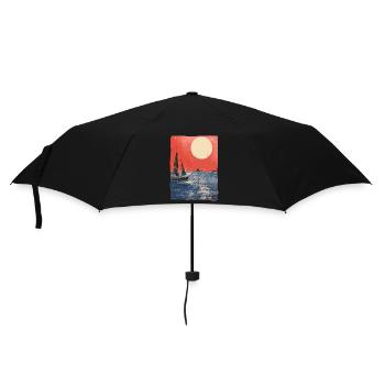 Sunset and sailboat in the ocean - Umbrella (small) - black - Front