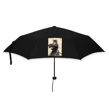Samurai Cat Kawaii Japanische Ninja Katze - Regenschirm (klein) - Schwarz - Vorne