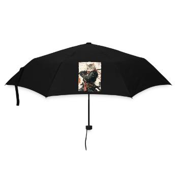 Samurai Cat Kawaii Japanische Ninja Katze - Regenschirm (klein) - Schwarz - Vorne