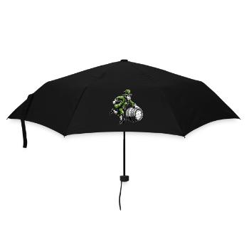 Fassschiebender Leprechaun (Irischer Kobold) - Regenschirm (klein) - Schwarz - Vorne