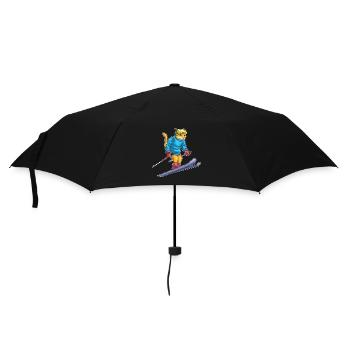 Katze Skifahrer Ski - Regenschirm (klein) - Schwarz - Vorne