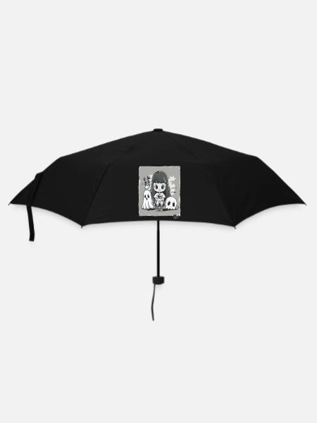 Niedliches Chibi-Mädchen aus Japan und Geister - Regenschirm (klein) - Schwarz