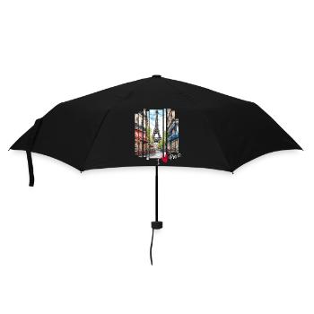I love Paris: Eiffelturm und ein charmantes Café - Regenschirm (klein) - Schwarz - Vorne