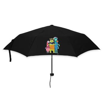 Drei lustige kleine freche Monster - Regenschirm (klein) - Schwarz - Vorne