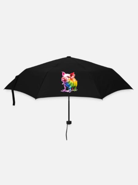 Buntes Schwein Kunstwerk Regenbogenfarben - Regenschirm (klein) - Schwarz