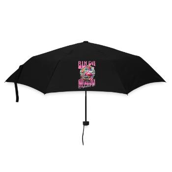Flamingo 'Bin da kann losgehen' für Feiern - Regenschirm (klein) - Schwarz - Vorne