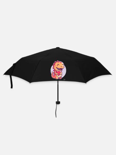 Süßer kleiner Dino-Drache mit Herz für die Liebe - Regenschirm (klein) - Schwarz