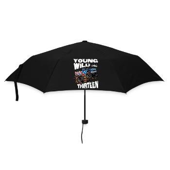 Monster Truck 13th Birthday Party - Young, Wild - Umbrella (small) - black - Front