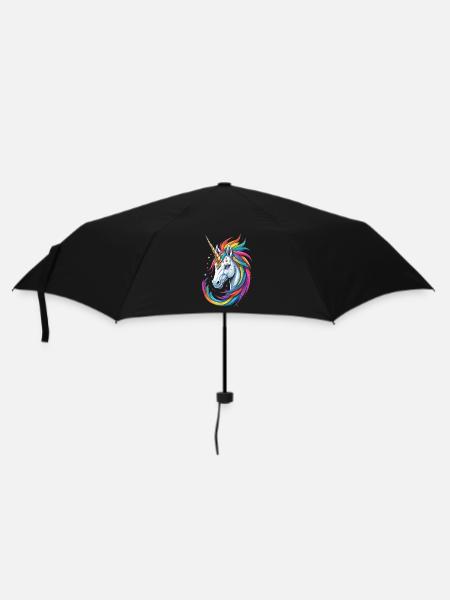 Buntes Einhorn - Regenschirm (klein) - Schwarz