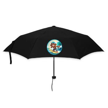 Fröhlicher surfender Affe - Regenschirm (klein) - Schwarz - Vorne