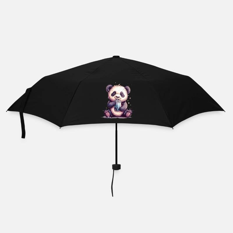 Niedlicher Panda mit Tee - Regenschirm (klein) - Schwarz