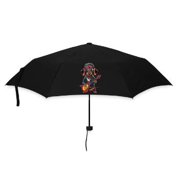 Dackel In Kostümen Mit Gitarre - Regenschirm (klein) - Schwarz - Vorne