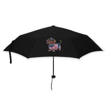 Dachshunds in Kostümen Amerikanische Flagge - Regenschirm (klein) - Schwarz - Vorne