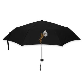 Hund, der Nach Katze In Falscher Tasche Lustiges Tier Greift - Regenschirm (klein) - Schwarz - Vorne