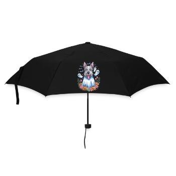Cute Dog In Halloween Ghost Costume With - Umbrella (small) - black - Front