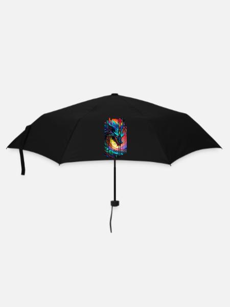 Bunter japanischer geometrischer Drache - Regenschirm (klein) - Schwarz