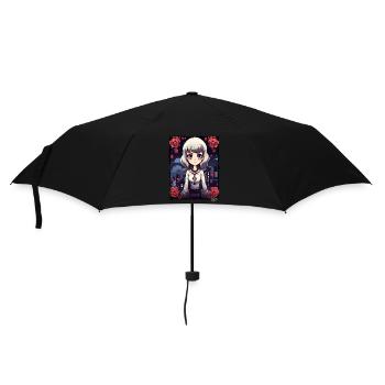 Chibi Beauty: Cartoon Girl with Flowers - Umbrella (small) - black - Front