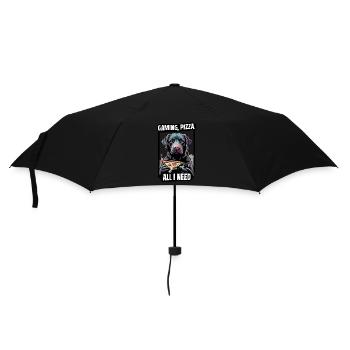 Funny Dog Gaming Pizza Gamer Gamer Gaming - Umbrella (small) - black - Front