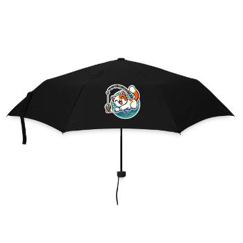 Cute ginger white Cat plays with a cat fishing rod - Umbrella (small) - black - Front