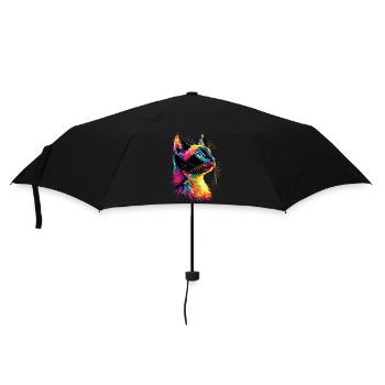 Katze Bunt Regenbogen Farben Popart Cat Mom Katzen - Regenschirm (klein) - Schwarz - Vorne