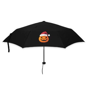 Cadeau d’Halloween citrouille avec décoration de chapeau de Père Noël - Parapluie standard - noir - Devant