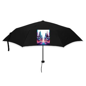 Futuristic Neon Skyline – Sci-Fi Cityscape Art - Umbrella (small) - black - Front