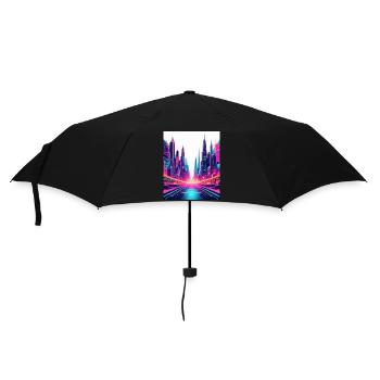Neon Futuristic Cityscape – Sci-Fi Cyberpunk Art - Umbrella (small) - black - Front