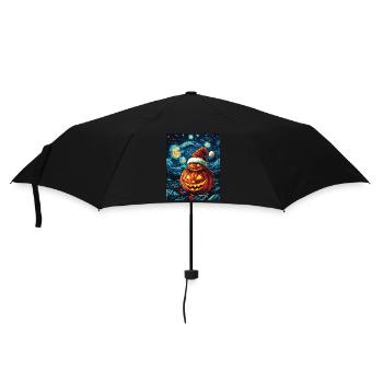 Cadeau d’Halloween citrouille avec décoration de chapeau de Père Noël - Parapluie standard - noir - Devant