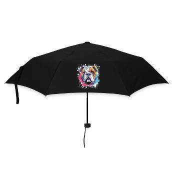 Bulldog Hund Kopf Porträt Pop Art - Regenschirm (klein) - Schwarz - Vorne