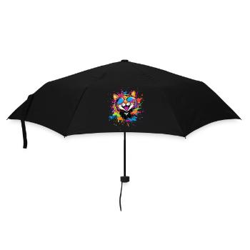 Katze Sonnenbrille Kopfhörer Musik Bunt DJ Katzen - Regenschirm (klein) - Schwarz - Vorne