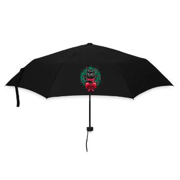 Katze Weihnachtskranz Frohe Weihnachten - Regenschirm (klein) - Schwarz - Vorne