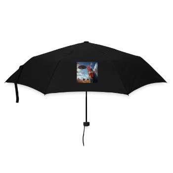Rooster Chickens Selfie with UFOs, Weird Print - Umbrella (small) - black - Front