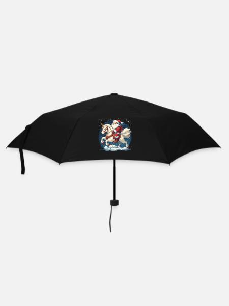 Lustiges Santa Claus Einhorn Motiv - Regenschirm (klein) - Schwarz