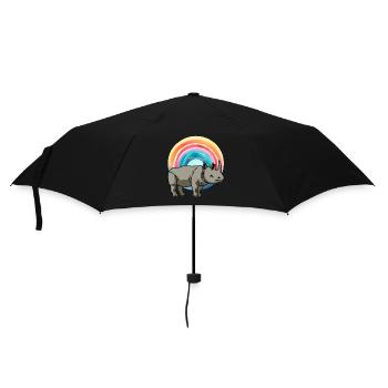 Regenbogen Nashorn Nashörner Zoo Zootiere - Regenschirm (klein) - Schwarz - Vorne