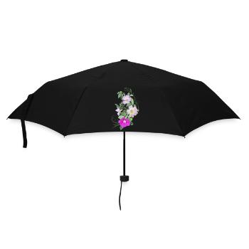 Rosehip Blossoms and Vine, Mixed Media Art - Umbrella (small) - black - Front